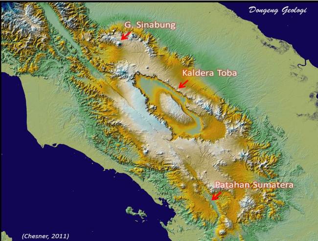 Lokasi Gunung Sinabung dan Kompleks Kaldera Toba